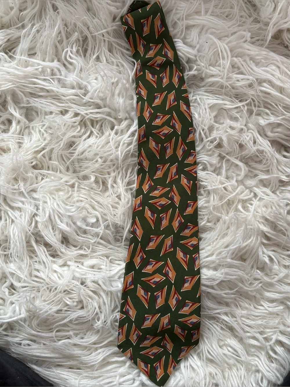 Vintage CHAPS Ralph Lauren Silk Tie Green Geometric USA